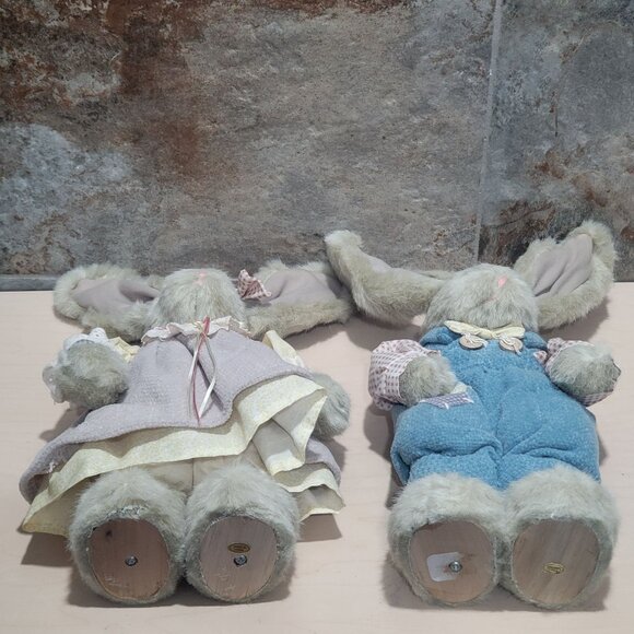 Vintage Plush Boy Girl Bunny Rabbits Easter Decor Stuffed Animal - Picture 4 of 11